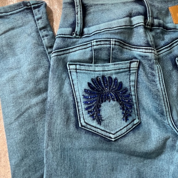 Moda Xpress Teal Butt Lifting Jeans High Waist Size 5 - Picture 4 of 7